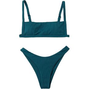 SOLY HUX Bathing Suit for Women Spaghetti Strap High Cut Bikini Sets Two Piece Swimsuit