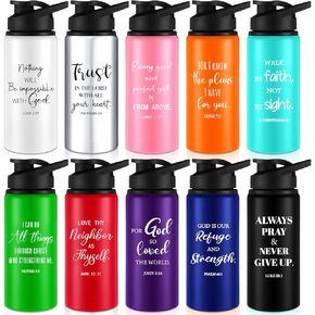 10 Pcs Christian Water Bottles Bulk Religious Aluminum Sports Water Bottles with Snap Lids Multicolor Outdoor Leakproof Reusable Water Bottles for Gym Travel Camping Gym Hiking Fishing