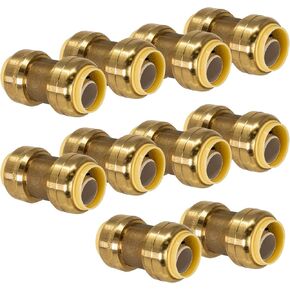 10-Pack 1/2-Inch PushFit Coupling, Push-to-Connect Brass Plumbing Fitting for Copper, PEX, CPVC, PE-RT Pipe (8X1012-10P)