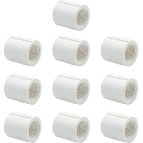 1/2 Inch Female to Female Threaded Coupling Connector PVC Pipe Fitting (Pack of 10)