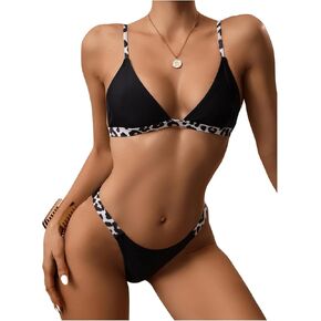 SOLY HUX Women's Leopard Print Bathing Suit Triangle Bikini Sets Two Piece Swimsuit