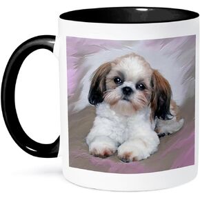 3dRose Shih Tzu puppy Two Tone Black Mug, 11 oz, Multicolor