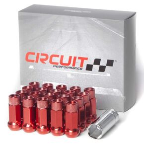 Circuit Performance Forged Steel Extended Open End Hex Lug Nut for Aftermarket Wheels: 12x1.5 Red - 20 Piece Set + Tool
