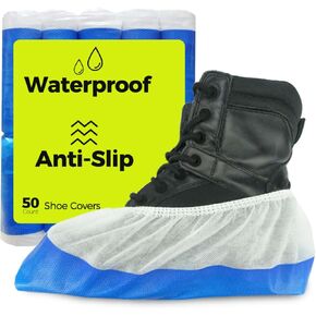 OhanaPro Premium Disposable Non Slip Boot & Shoe Covers - Pack of 50 - Waterproof Double Layer Bottom - Extra Thick, Durable, Recyclable - One Size Fits Most