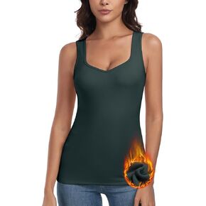 WOWENY Sleeveless Thermal Fleece Tank Top for Women Sweetheart Neck Camisole Warm Base Layer Cami Vest Underwear Tops