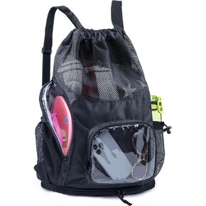 Drawstring Backpack Sandproof - Mesh Backpack Beach Bag with Shoe Compartment - Swim Bag for Beach, Pool - Pool Bag with Pockets for Toiletries - Wet Bag for Swimsuit - Summer Camp Essentials