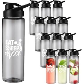 Sliner 12 Pcs Reusable Cheer Water Bottles Bulk, 25 oz Plastic Sports Water Bottles with Leak Proof Lid and Handle Cheerleading Gifts for Women Gym Fitness Outdoor Sports