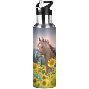ALAZA Sport Soccer Balls Green Water Bottle Kids Insulated Thermos for Boys Girls Stainless Steel Straw Lid 24 oz Hot Cold Water Flask School Sport