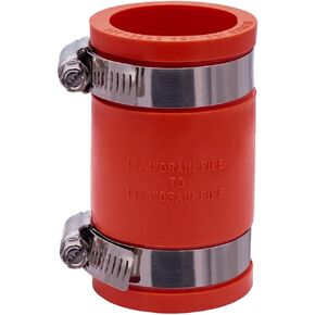 Fernco 1056-125 1-1/4-in. Flexible PVC Pipe Coupling for Cast Iron and Plastic Plumbing Connections in Red