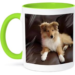 3dRose Rough Collie Puppy-Two Tone Black Mug, 11 oz, Multicolored