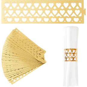 50 Pcs Gold Lined Love Napkin Buckle, Reflective Gold Heart-shaped Paper Napkin Holder Rings for Dinner Party Celebration Table Decor
