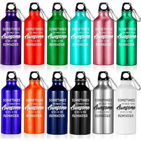 12 Pack Multi Color Aluminum Water Bottle Sometimes You Forget You're Awesome Lightweight Bike Backpacking Bottles Bulk Reusable Bicycle Water Bottle with Buckle and Twist Cap for Travel Sport