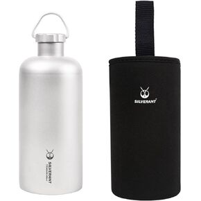Ultralight Titanium Water Bottle 600ml/21.1 fl oz - Outdoor Camping Hiking Sports Hydration Bottle with Insulating Thermal Sleeve & Leakproof Clip Loop Cap - Slim Design…