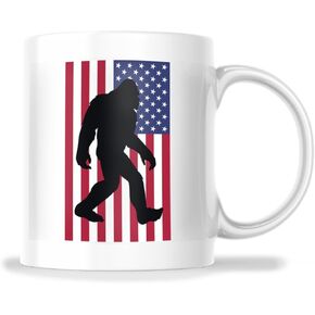 American Flag Bigfoot Yeti Ceramic Coffee Mug | Sasquatch Coffee Cup | 11-Ounce Mug | N033