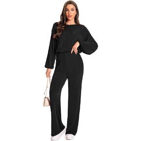 Women 2 Piece Lounge Sets Fall Casual Outfits Long Sleeve Tracksuits Matching Wide Leg Pants Sweatsuit