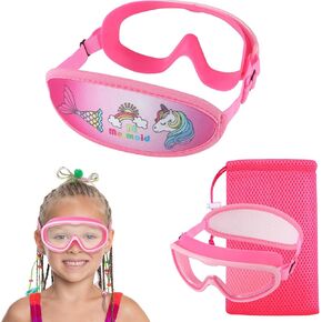 Kids Swim Goggles 4-7, kids Goggles Wide View, Rainbow Unicorn Mermaid Goggles for Kids