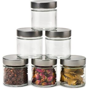 EZOWare 6oz Airtight Glass Jars with Brushed Silver Lids, Set of 18 Kitchen Clear Food Canister Storage Container for Yogurt, Jelly, Dessert, Honey, Jams, Sugar, Spices, and DIY Candles Decor