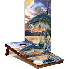 Cornhole Board Wrap GRAPHIX Express - Fish C220 Bass Fishing - Laminated Weatherproof Vinyl Decal - Easy Bubble-Free Application - Stickers Dimensions: 2' x 4' - Set of 2