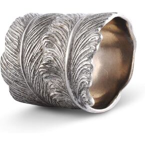 Vagabond House Pewter Metal Feather Napkin Ring (Sold as Single Ring) Artisan Crafted Designer Rings 1.5 inch Diameter