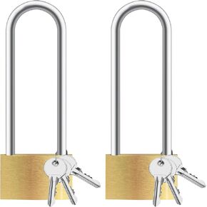 Lockwise 2 Pack Long Shackle Padlock, 2.9 in Waterproof Solid Brass Locks with 3 Keys, Padlock with Key for Gym Locker, Fence, Sheds (Light-Duty)