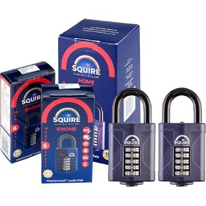 Squire Heavy Duty Padlock (CP60 Multipack 2X) - Toughest Steel Shackle - 5 Wheel Combination Padlock - Alloy Steel for Corrosion Resistance - Weatherproof Lock for Home, School & Garage (Blue, 60 mm)