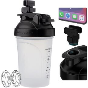 Hydra Cup JailBreak - 20 oz Shaker Cup with Removable Phone Clip, Small Shaker Bottle for Protein Shakes with Carry Handle & Ball Blender, BPA Free (Black/Clear)