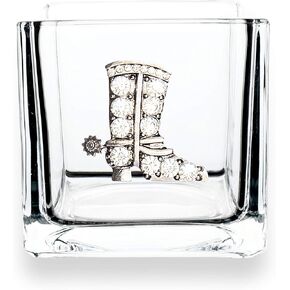 THE QUEENS' JEWELS Cowboy Boot Jeweled 4x4 Candleholder Vase - Unique Gift for Women, Birthday, Cute, Fun, Western, Not Painted, Decorated, Bling, Bedazzled, Rhinestone