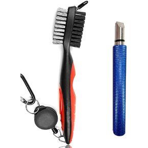 Golf Tool Set, Golf Club Groove Sharpener and Retractable Golf Club Brush, Re-Grooving Tool and Cleaner for Wedges & Irons for Golfers, Practical Sharp and Clean Kits