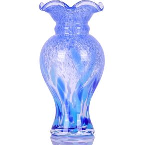 Hand Blown Glass vase, Glass Wide Mouth Decorative vase, Light Blue vase, Office Dining Table Centerpiece Mantelpiece on Coffee Table Wedding Table Centerpiece Decorative Flower vase.