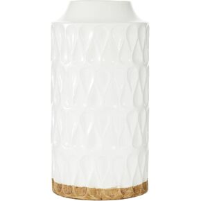 Deco 79 Porcelain Ceramic Geometric Decorative Vase Centerpiece Vase with Brown Base, Flower Vase for Home Decoration 8" x 8" x 16", White