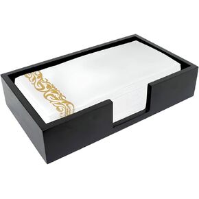 Napkin Holder for Table, Wooden Bathroom Guest Towel holder Tray, Disposable Paper Hand Towel Holder, Napkin Holder for Cocktail, Napkin Holder for Kitchen Bathroom Counter, Black Rectangle