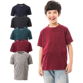5 Pack Youth Dry Fit T-Shirt Moisture Wicking Athletic Workout Short Sleeve Tees for Boys & Girls