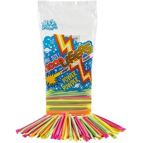 Neon Laser Straws, Straws Filled with Candy Powder, Bulk Candy Party Favor (120-Pack)