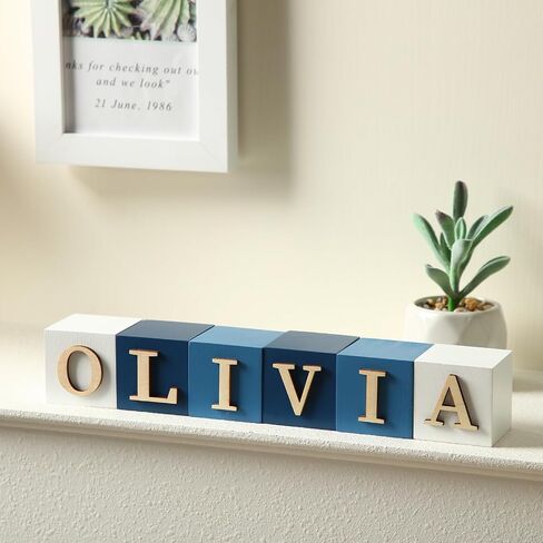 8 Pcs Custom Wooden Name Sign 8 Letter Baby Blocks and 78 Wooden Letter Nursery Name Wooden Cubes Baby Wooden Blocks for Nursery Montessori Baby Shower Name Alphabet Wood Signs in Kuwait