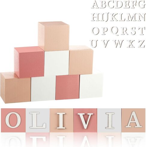 8 Pcs Custom Wooden Name Sign 8 Letter Baby Blocks and 78 Wooden Letter Nursery Name Wooden Cubes Baby Wooden Blocks for Nursery Montessori Baby Shower Name Alphabet Wood Signs in Kuwait