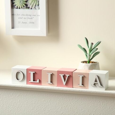 8 Pcs Custom Wooden Name Sign 8 Letter Baby Blocks and 78 Wooden Letter Nursery Name Wooden Cubes Baby Wooden Blocks for Nursery Montessori Baby Shower Name Alphabet Wood Signs in Kuwait