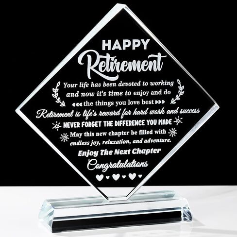 YWHL Retirement Gifts for Woman Men, Best Happy Retirement Plaque for Retiree, Crystal Retirement Gift Ideas for Boss Coworker, Going Away Farewell Gift for Teacher Doctors Friends in Saudi Arabia