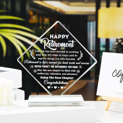 YWHL Retirement Gifts for Woman Men, Best Happy Retirement Plaque for Retiree, Crystal Retirement Gift Ideas for Boss Coworker, Going Away Farewell Gift for Teacher Doctors Friends in Saudi Arabia