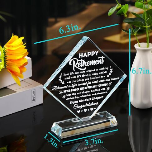 YWHL Retirement Gifts for Woman Men, Best Happy Retirement Plaque for Retiree, Crystal Retirement Gift Ideas for Boss Coworker, Going Away Farewell Gift for Teacher Doctors Friends in Saudi Arabia