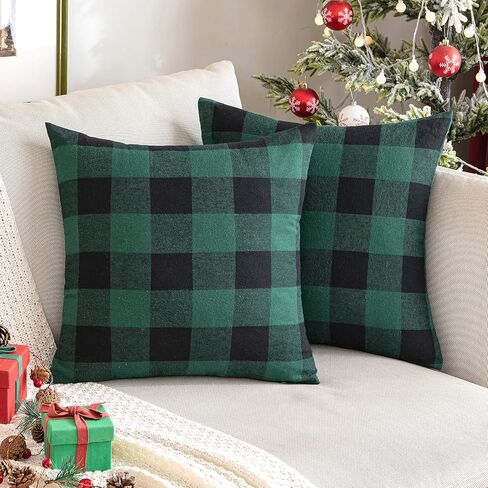 MIULEE Fall Pack of 2 Decorative Classic Farmhouse Buffalo Check Plaids Throw Pillow Covers Polyester Linen Soft Soild Orange Cushion Case for Halloween Sofa Bedroom Outdoor 18 x 18 Inch in Kuwait