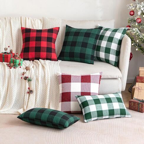 MIULEE Fall Pack of 2 Decorative Classic Farmhouse Buffalo Check Plaids Throw Pillow Covers Polyester Linen Soft Soild Orange Cushion Case for Halloween Sofa Bedroom Outdoor 18 x 18 Inch in Kuwait