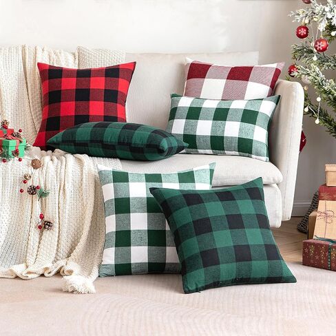 MIULEE Fall Pack of 2 Decorative Classic Farmhouse Buffalo Check Plaids Throw Pillow Covers Polyester Linen Soft Soild Orange Cushion Case for Halloween Sofa Bedroom Outdoor 18 x 18 Inch in Kuwait