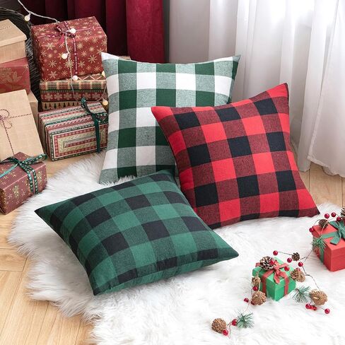 MIULEE Fall Pack of 2 Decorative Classic Farmhouse Buffalo Check Plaids Throw Pillow Covers Polyester Linen Soft Soild Orange Cushion Case for Halloween Sofa Bedroom Outdoor 18 x 18 Inch in Kuwait