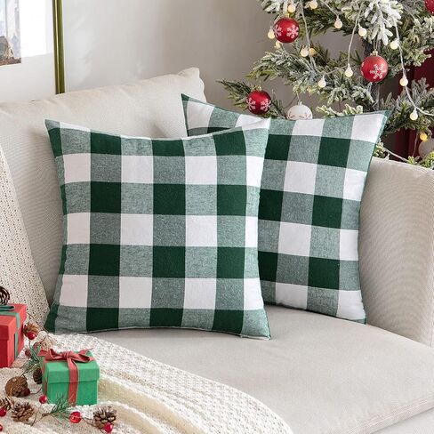 MIULEE Fall Pack of 2 Decorative Classic Farmhouse Buffalo Check Plaids Throw Pillow Covers Polyester Linen Soft Soild Orange Cushion Case for Halloween Sofa Bedroom Outdoor 18 x 18 Inch in Kuwait