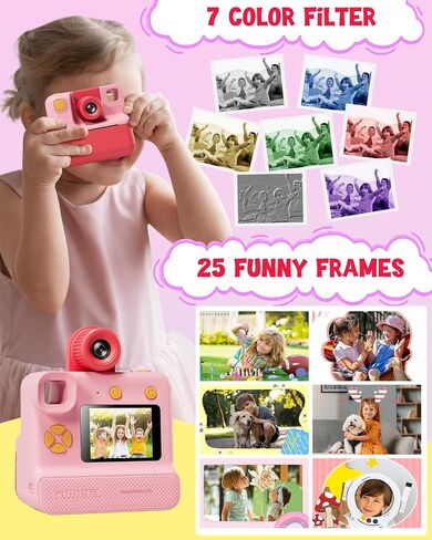 Kids Camera Instant Print, Christmas Birthday Gifts for Toddle Girls Boys Age 3-12, 24MP & 1080P Selfie Digital Camera with 3 Roll No-Ink Print Paper 32G SD Card - Black in Saudi Arabia