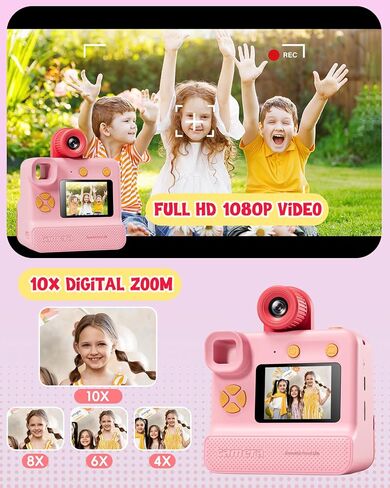 Kids Camera Instant Print, Christmas Birthday Gifts for Toddle Girls Boys Age 3-12, 24MP & 1080P Selfie Digital Camera with 3 Roll No-Ink Print Paper 32G SD Card - Black in Saudi Arabia