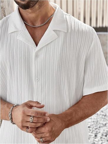 طقم ملابس صيفية للرجال من SOLY HUX مقاس كبير مكون من قطعتين بأكمام قصيرة وأزرار سفلية وقميص وسراويل in Kuwait