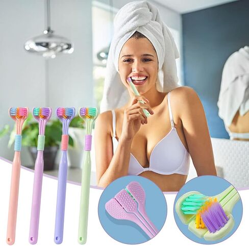 JTLB Pack of 4 Three-Sided Toothbrushes Soft Bristle Toothbrush for Adults V-Shaped Toothbrush Non-Slip Cleaning Toothbrush in Saudi Arabia