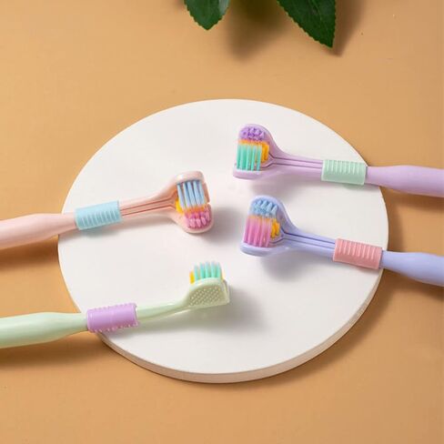 JTLB Pack of 4 Three-Sided Toothbrushes Soft Bristle Toothbrush for Adults V-Shaped Toothbrush Non-Slip Cleaning Toothbrush in Saudi Arabia