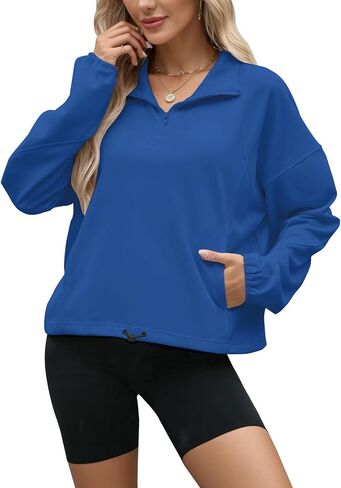 Wenlia Womens Lightweight Sweatshirt Casual High Neck 1/4 Zipper Long Sleeve Drawstring Sweatshirts with Pockets in Saudi Arabia